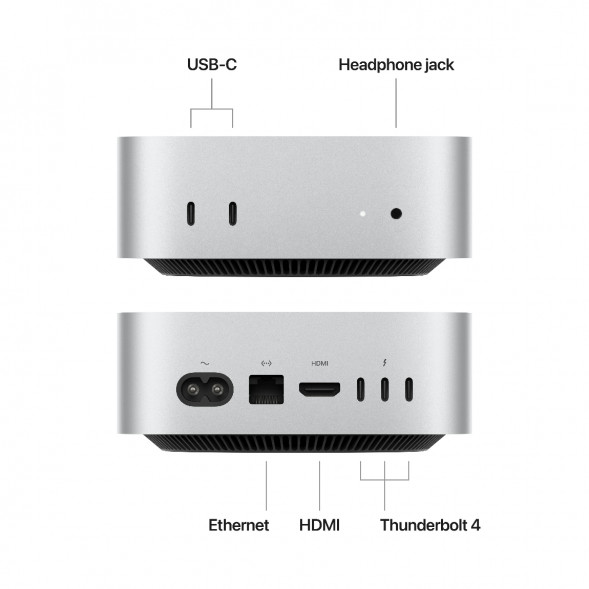Компьютер Apple Mac mini M4 2024 (MU9E3) (10 Core GPU, 16ГБ, 512ГБ SSD, Apple, macOS), серебристый в Ярославле